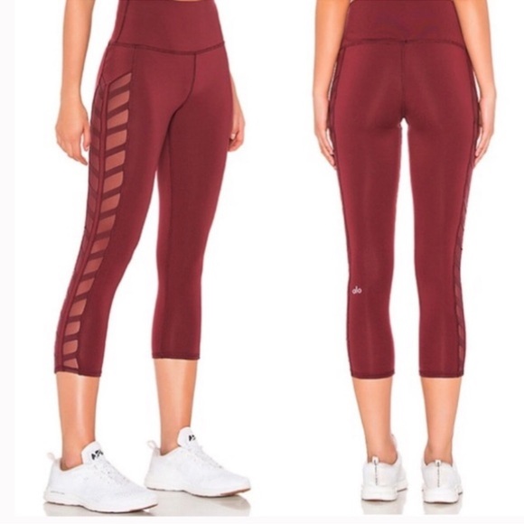 Alo Chevron High Waist Capri Leggings Black Cherry Small Gym Yoga‎ Running - Picture 1 of 6